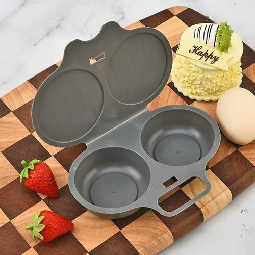 Grey Egg Poacher, Easy-Clean Microwave Egg Boiler Poacher, 2 Cavity Nonstick Poached Egg Maker With Lid