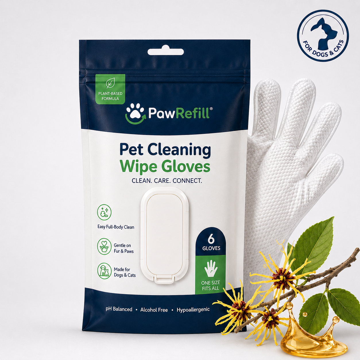 Deodorizing Glove Wipes for Dogs & Cats - Waterless Bath Alternative