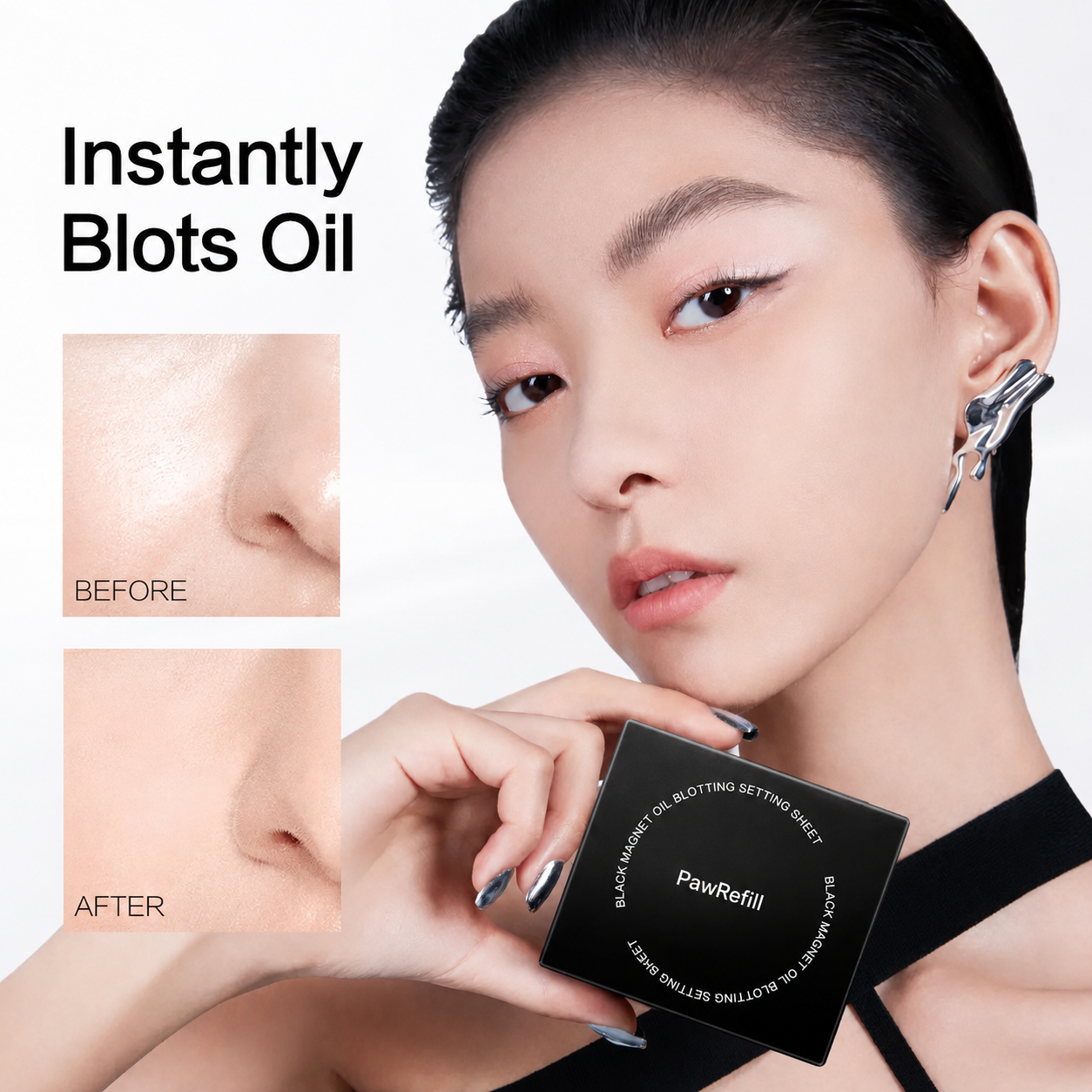Black Magnet Oil Blotting Setting Sheet With Powder More Control Oil Keep Fresh 2 IN 1 Blotting Sheet