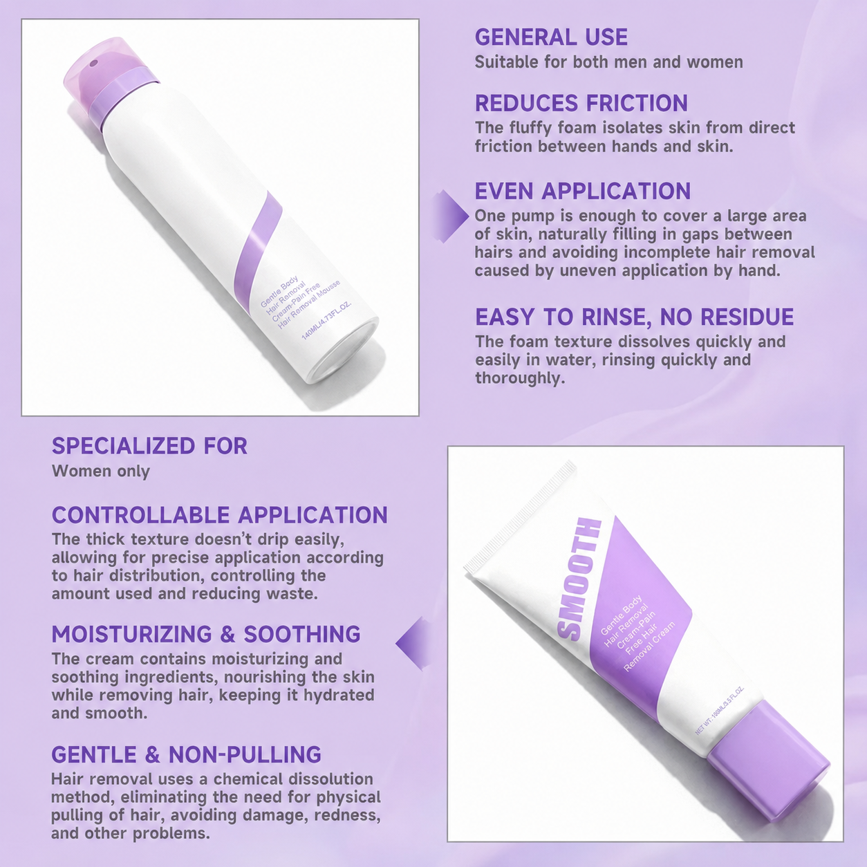 Bikini Pain-Free Hair Removal Cream Smooth Skin, Without the Pain Gentle & Fast-Acting Depilatory