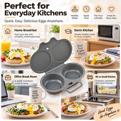Grey Egg Poacher, Easy-Clean Microwave Egg Boiler Poacher, 2 Cavity Nonstick Poached Egg Maker With Lid